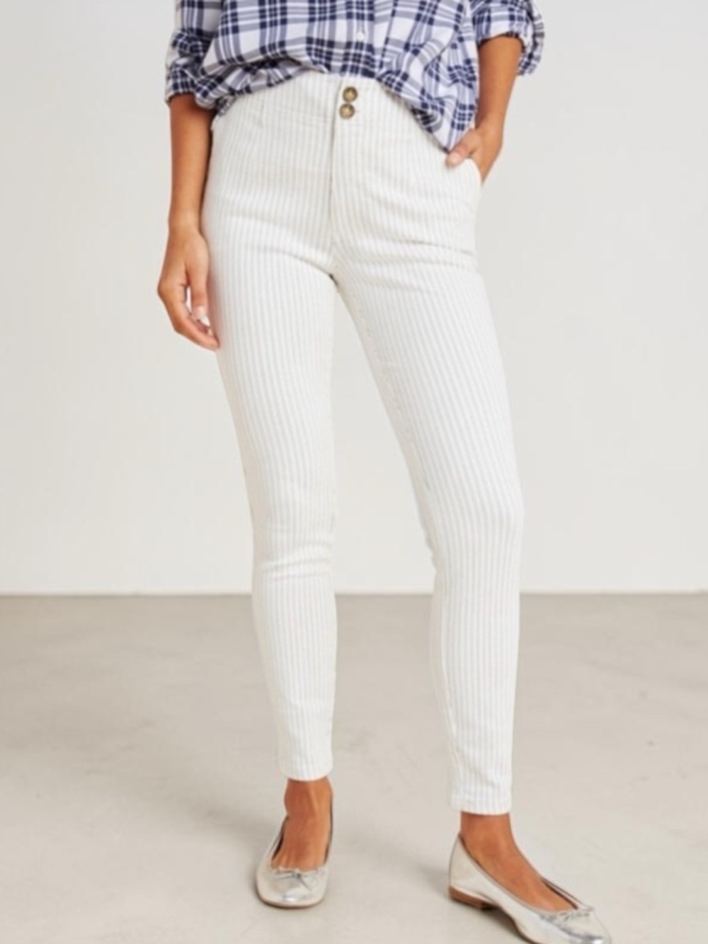 Pilcro And The Letterpress White With Black Pin Striping High Rise Skinny Jeans - Picture 2 of 10